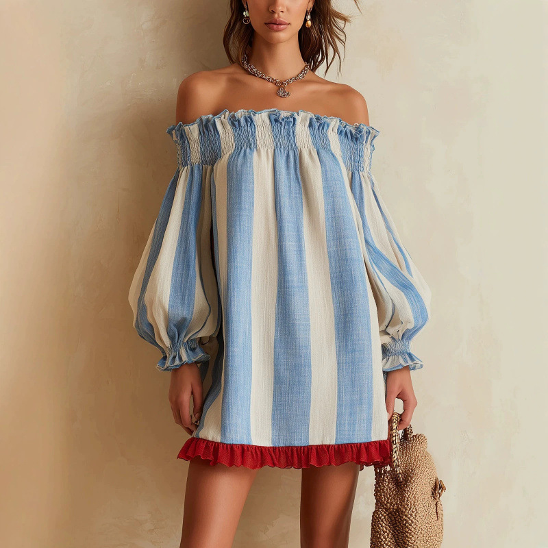 Off Shoulder Puff Sleeve Sundress - Женское платье с открытыми плечами 2026