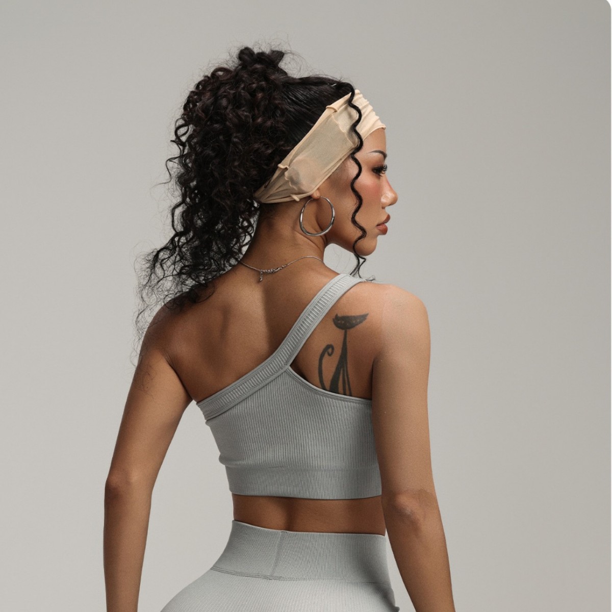 Seamless Ribbed Workout Tank Top - Женский спортивный топ с одним плечом,