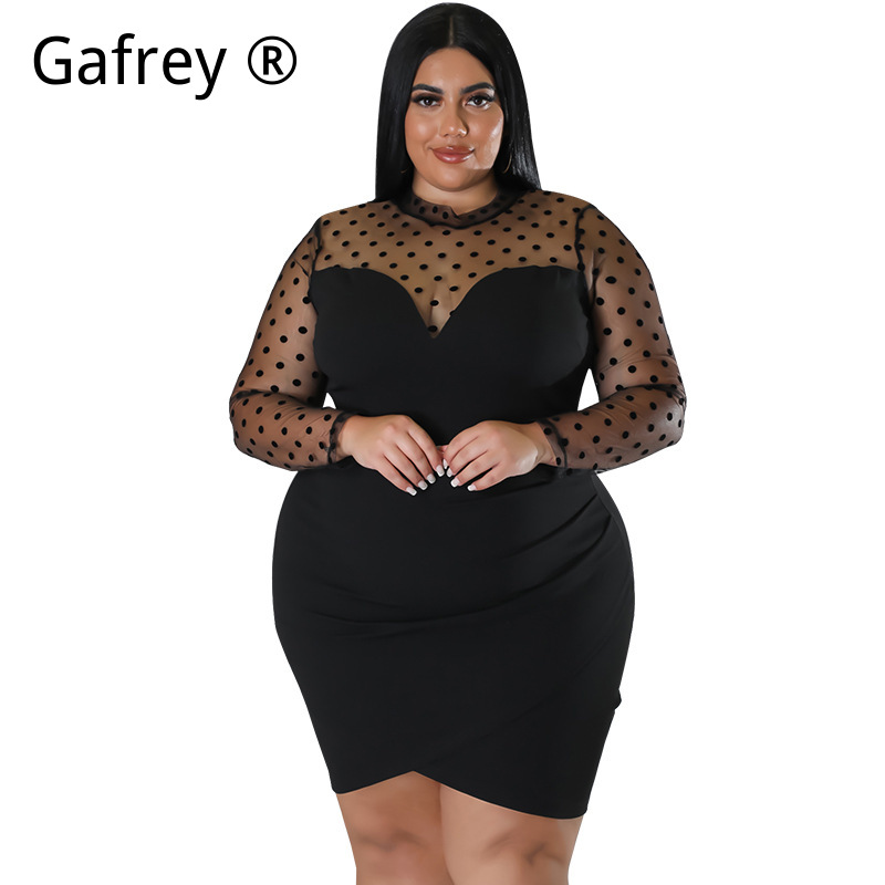 Sexy Mesh Sheer Bodycon Dress - Женское облегающее миди-платье больших размеров (XXL,