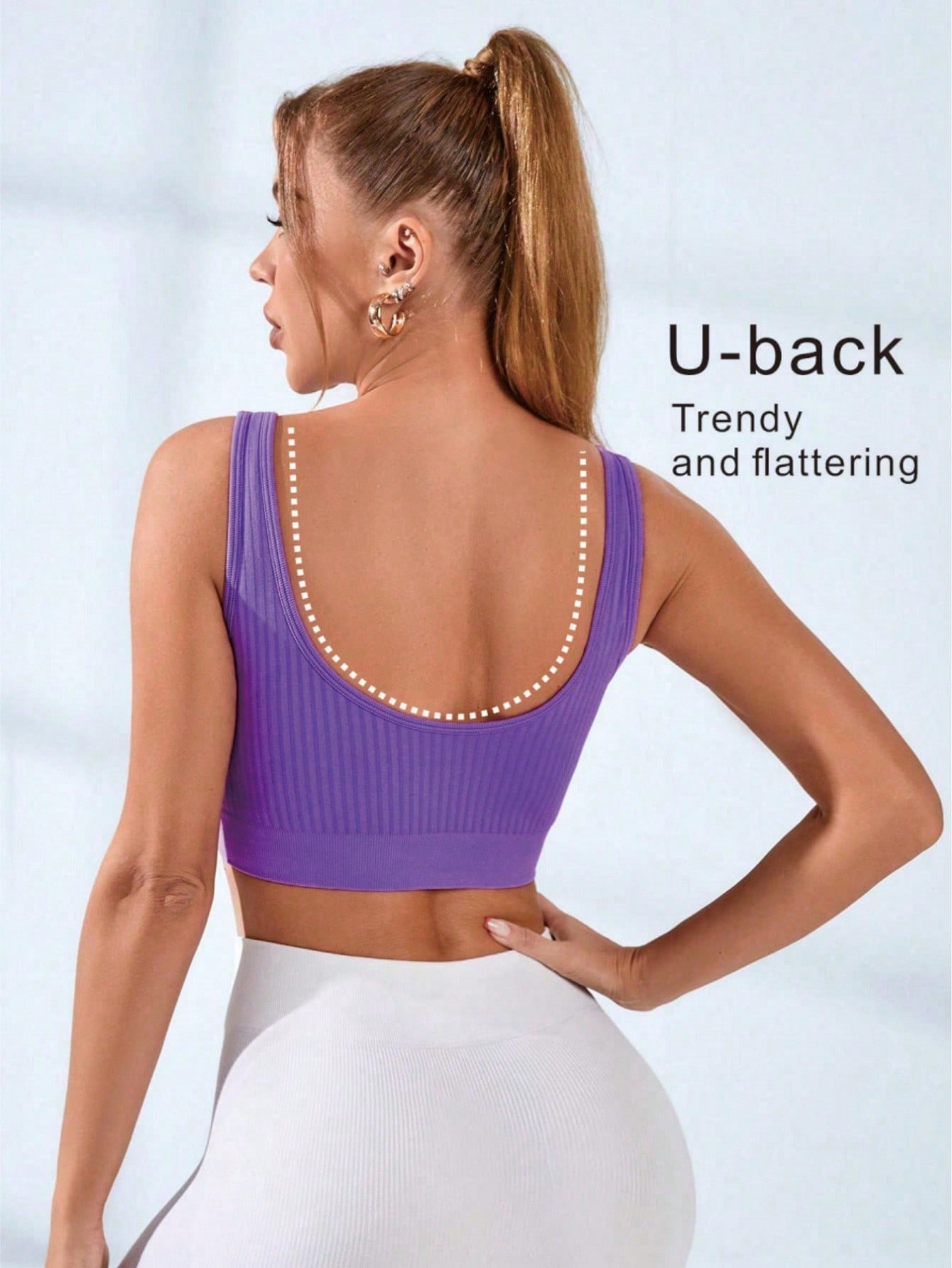 Seamless Ribbed Workout Tank Top - Женский спортивный бюстгальтер с U-образным вырезом