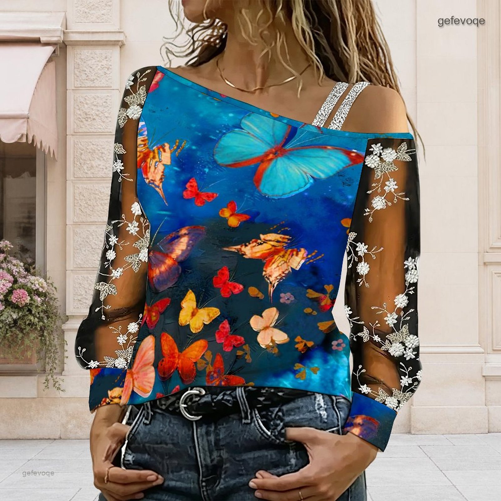 Blouses - Женская блузка с открытыми плечами, асимметричный