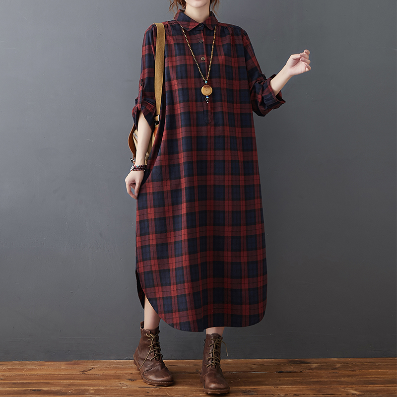Casual Loose Linen Shirt Dress - Женское хлопково-льняное платье, осенняя новинка, свободного