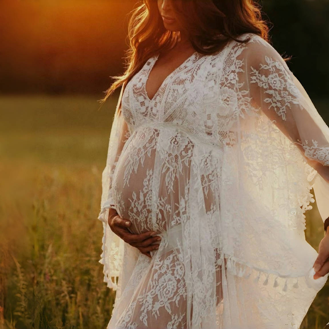 Boho Summer Beach Maxi Dress - Кружево в стиле бохо Matenrity, длинные