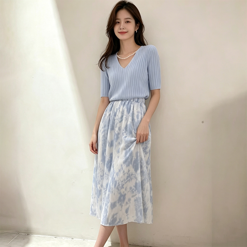 Korean Style A Line Shirt Dress - Летний комплект 2026: Нежное платье-футболка с