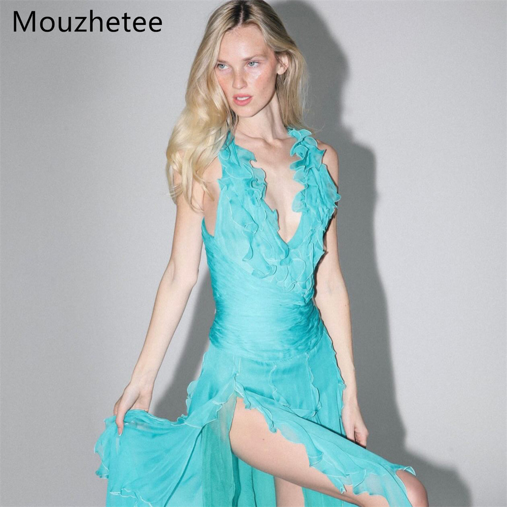 Elegant Satin Evening Gown Split - Вечерние платья Mouzhetee: Простые А-силуэтные платья