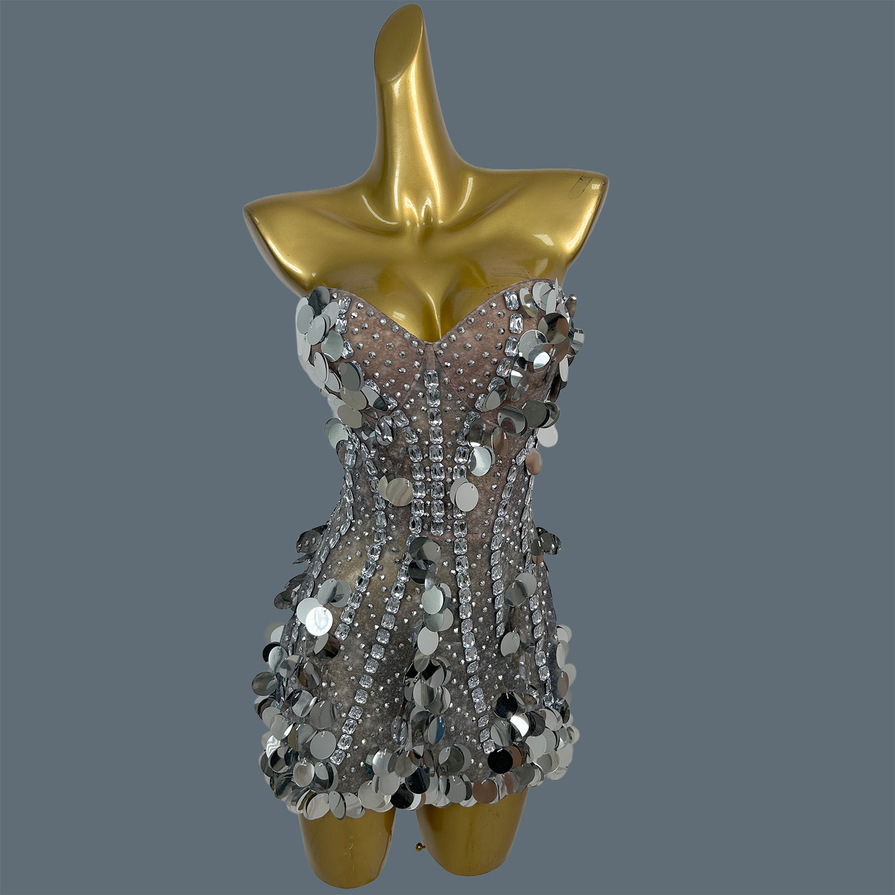 Sparkly Rhinestone Club Party Dress - Женское мини-платье без бретелек, украшенное сверкающими