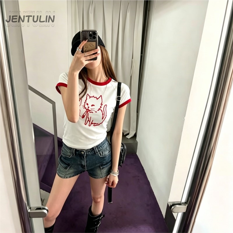 Y2K Graphic Baby Tee Crop - Корейский стиль Y2K 90-х: укороченный топ