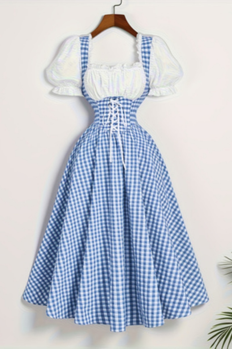 French Vintage Floral Midi Dress - Женское модное сине-белое платье с бретельками