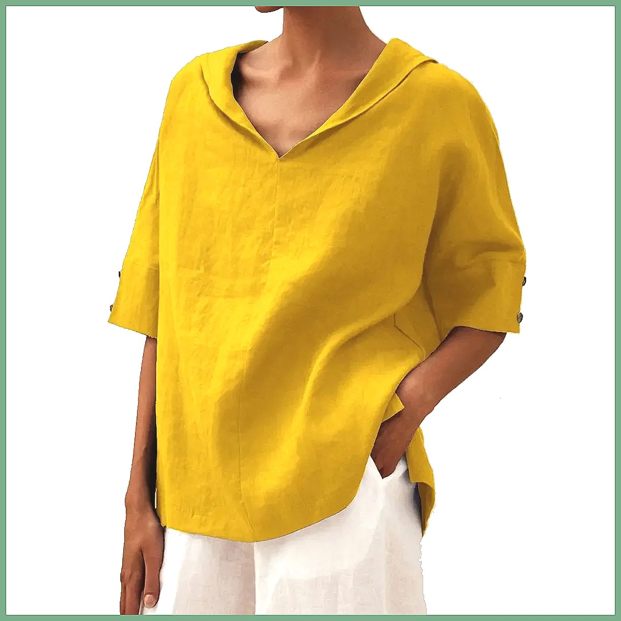 Blouses - Женская свободная блузка с V-образным вырезом