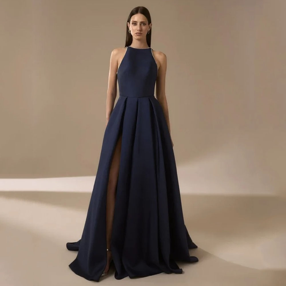 Elegant Satin Evening Gown Split - Темно-синие атласные вечерние платья для женщин