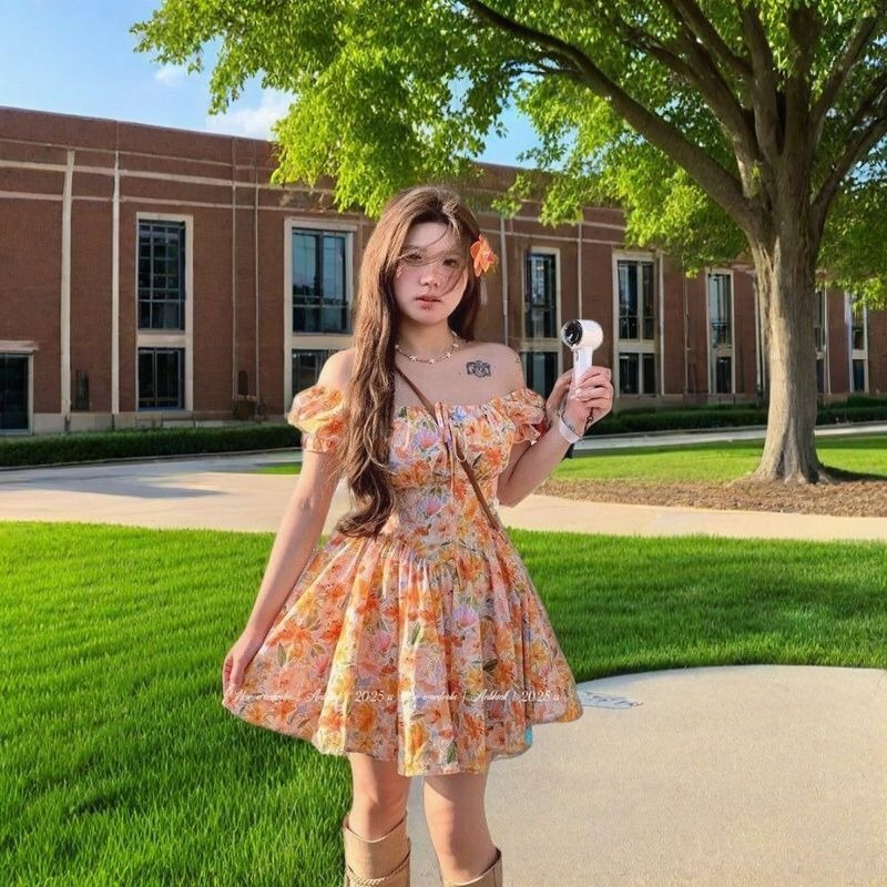 Off Shoulder Puff Sleeve Sundress - Хит продаж: Новое летнее мини-платье 2026