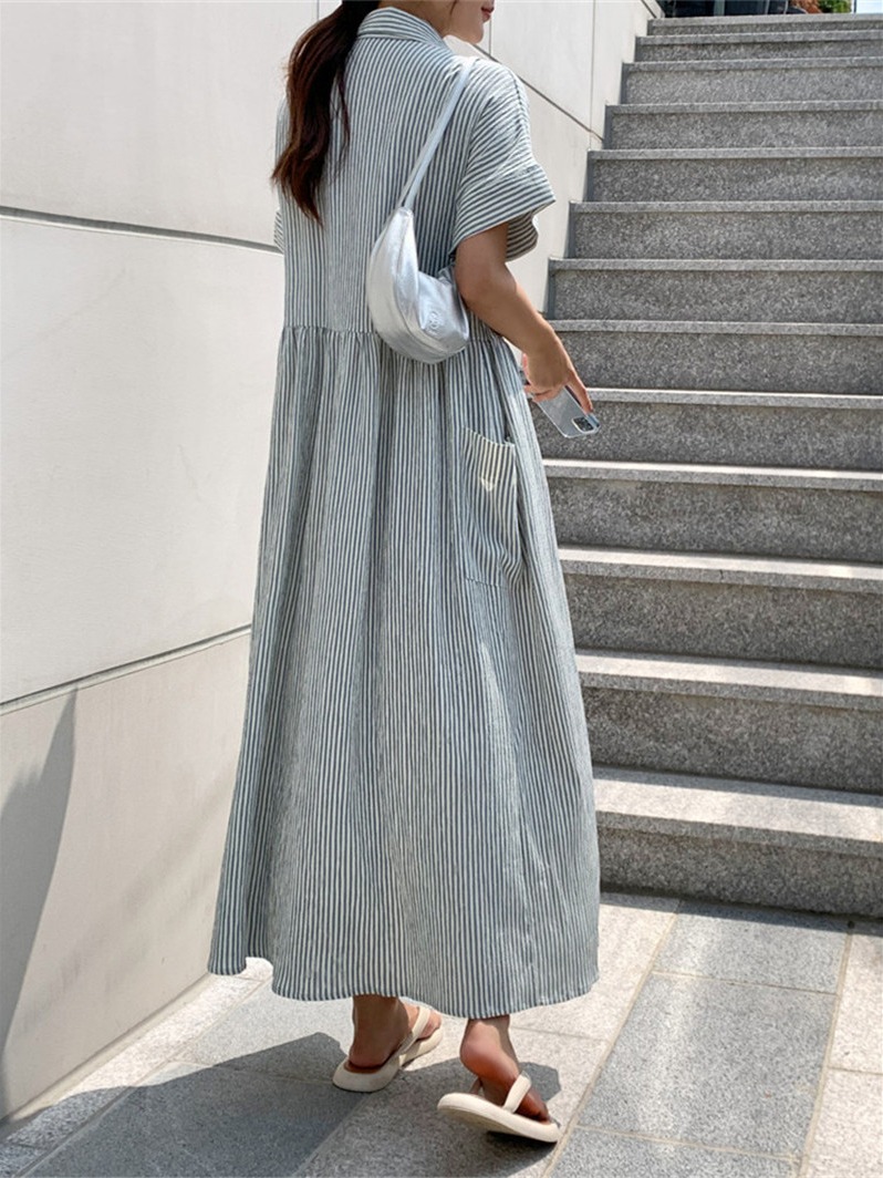 Ретро-платье в корейском стиле – обзор и цена Casual Loose Linen Shirt Dress