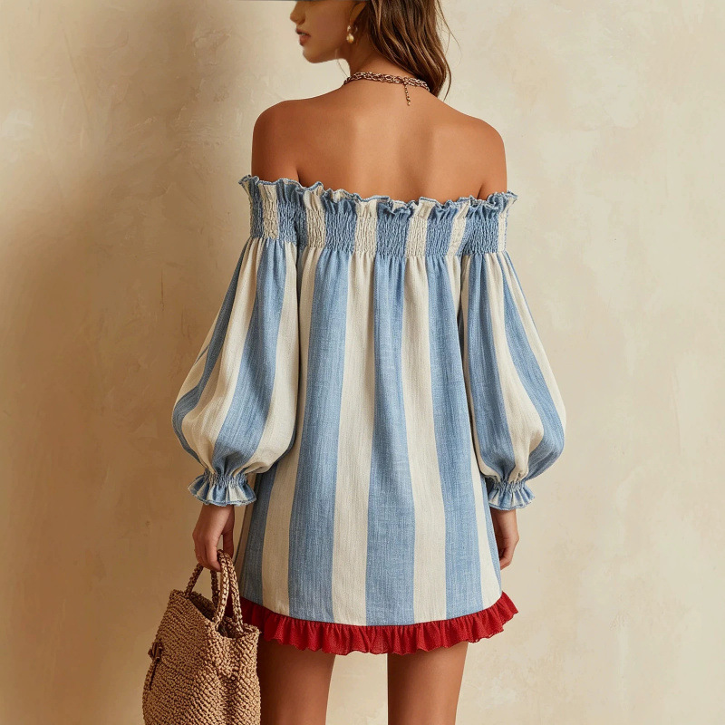 Женское платье с открытыми пле – обзор и цена Off Shoulder Puff Sleeve Sundress