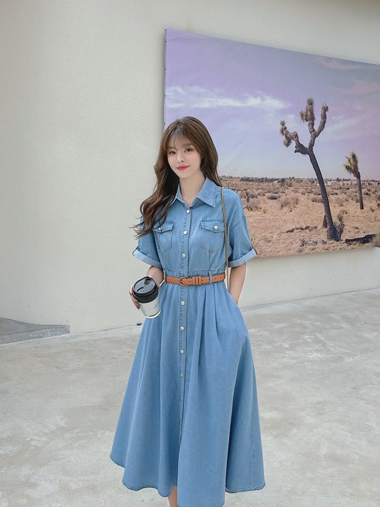 Женское джинсовое платье 2026  – обзор и цена Korean Style A Line Shirt Dress