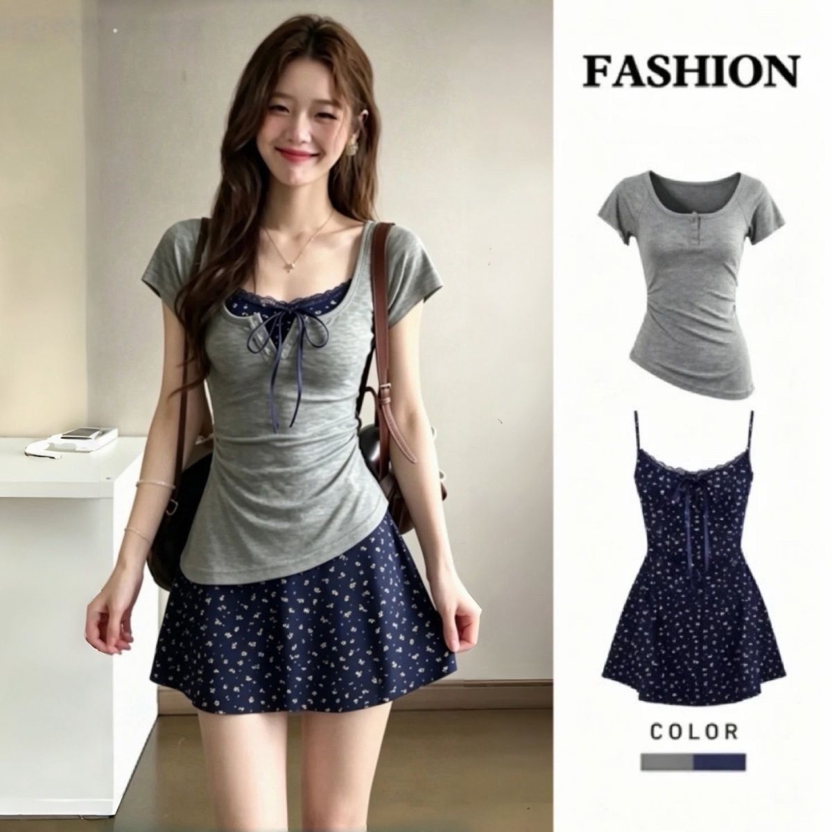 Женский летний комплект из дву – обзор и цена Korean Style A Line Shirt Dress