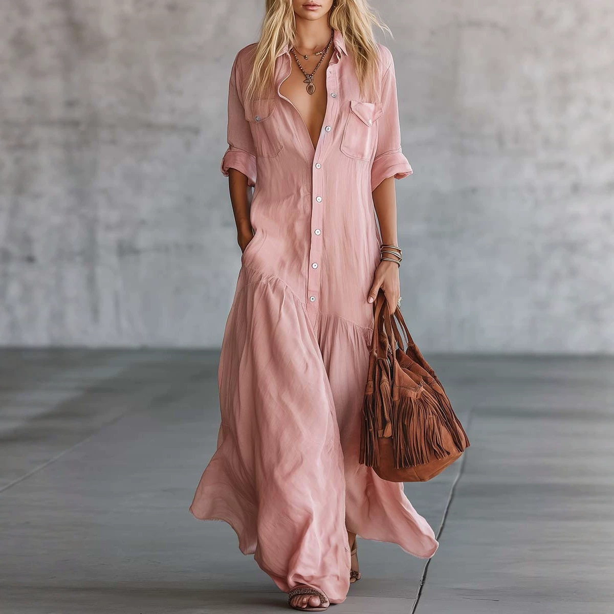 Женское летнее платье-рубашка  – обзор и цена Casual Loose Linen Shirt Dress