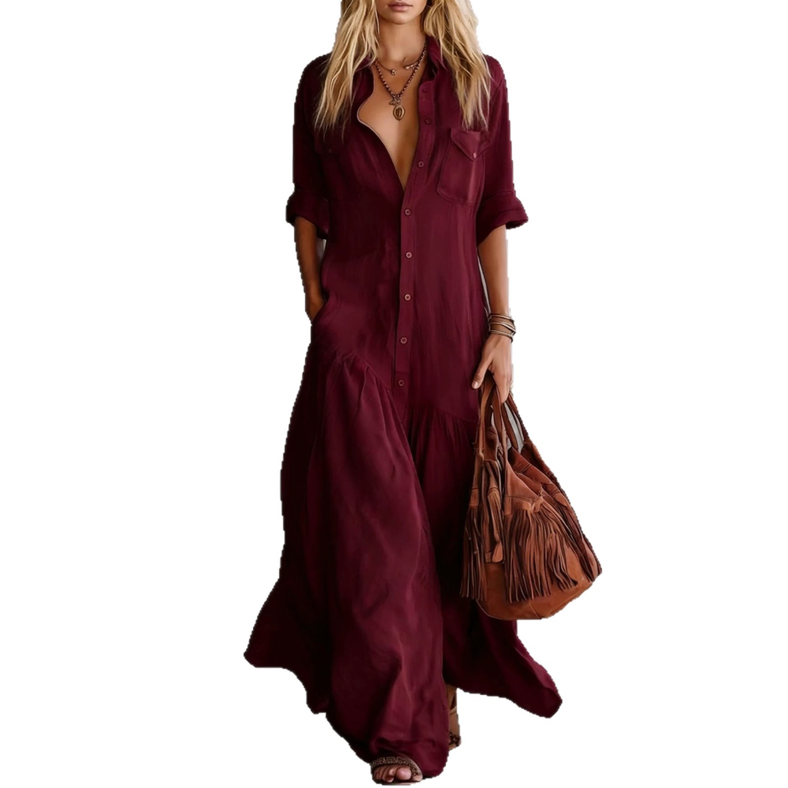 Женское летнее платье-рубашка  – обзор и цена Casual Loose Linen Shirt Dress