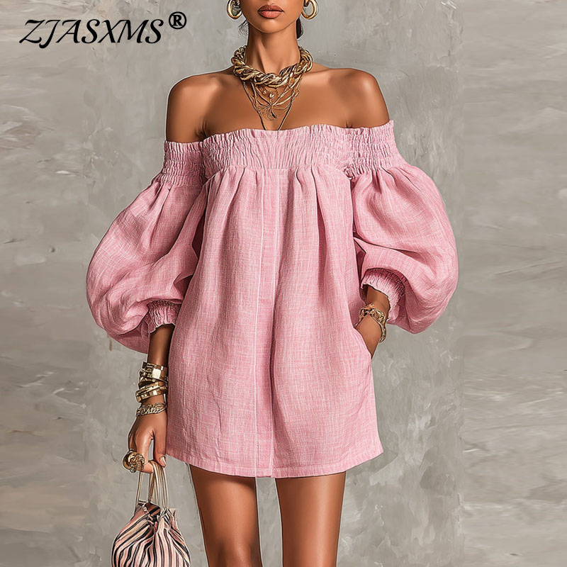 Новое летнее мини-платье 2026  – обзор и цена Off Shoulder Puff Sleeve Sundress