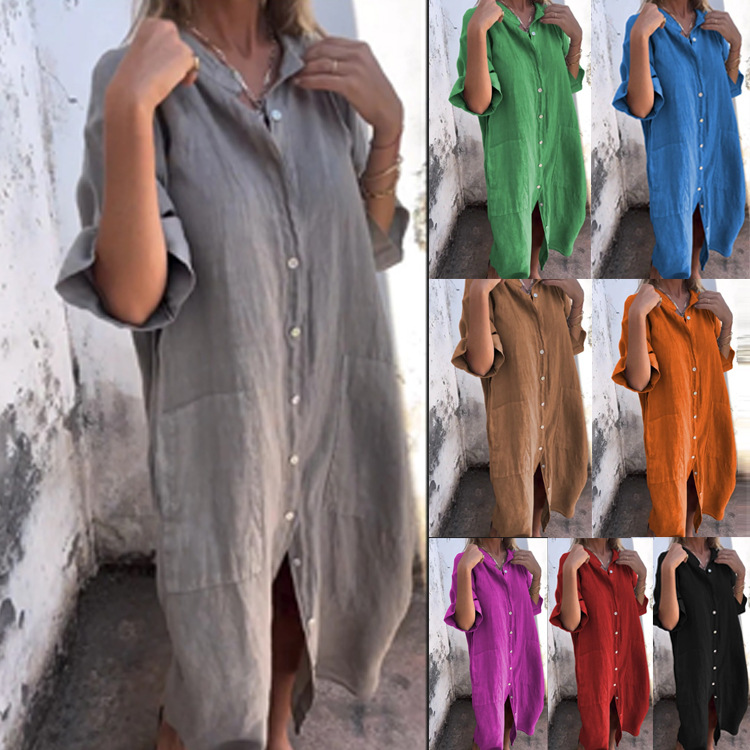 Женское платье-рубашка в стиле – обзор и цена Casual Loose Linen Shirt Dress