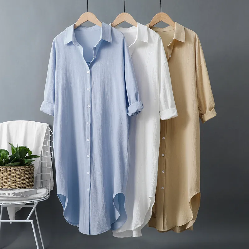 Новые женские длинные платья-р – обзор и цена Casual Loose Linen Shirt Dress
