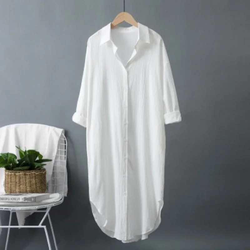 Новые женские длинные платья-р – обзор и цена Casual Loose Linen Shirt Dress