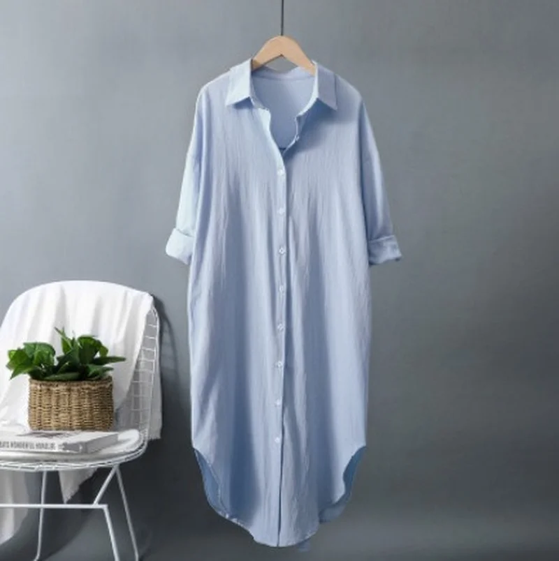 Новые женские длинные платья-р – обзор и цена Casual Loose Linen Shirt Dress