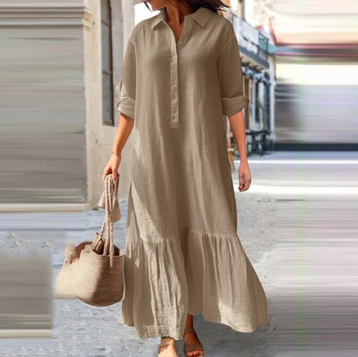 Женское льняное платье-рубашка – обзор и цена Casual Loose Linen Shirt Dress