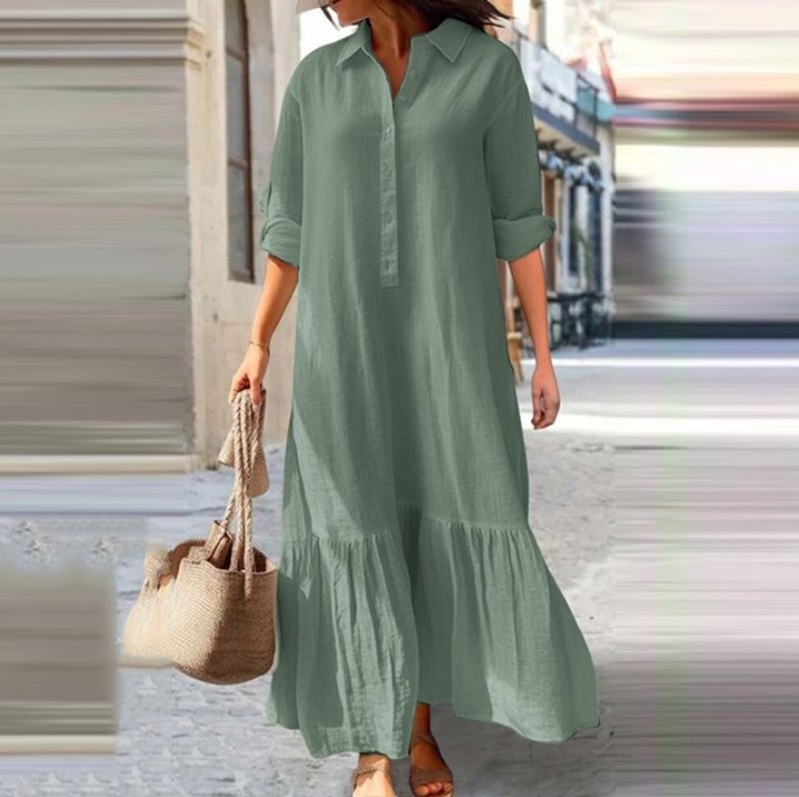 Женское льняное платье-рубашка – обзор и цена Casual Loose Linen Shirt Dress