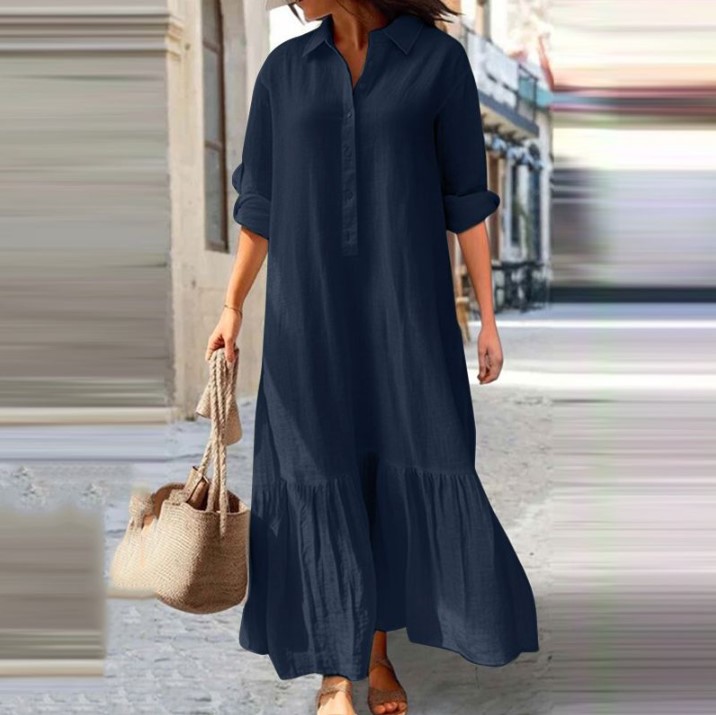 Женское льняное платье-рубашка – обзор и цена Casual Loose Linen Shirt Dress