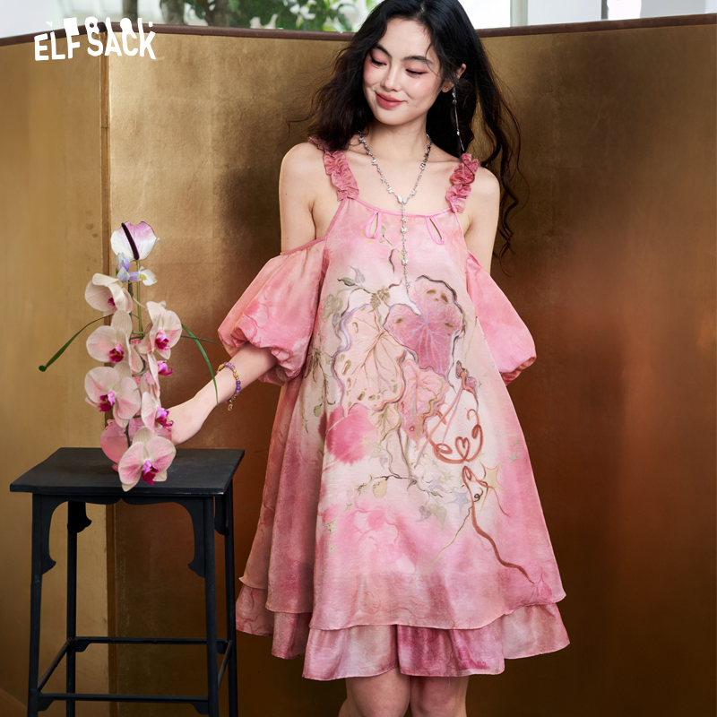 Женское шифоновое платье ELFSA – обзор и цена Off Shoulder Puff Sleeve Sundress