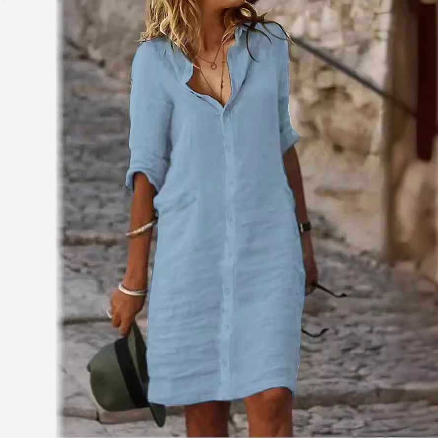 Свободного кроя платье-рубашка – обзор и цена Casual Loose Linen Shirt Dress
