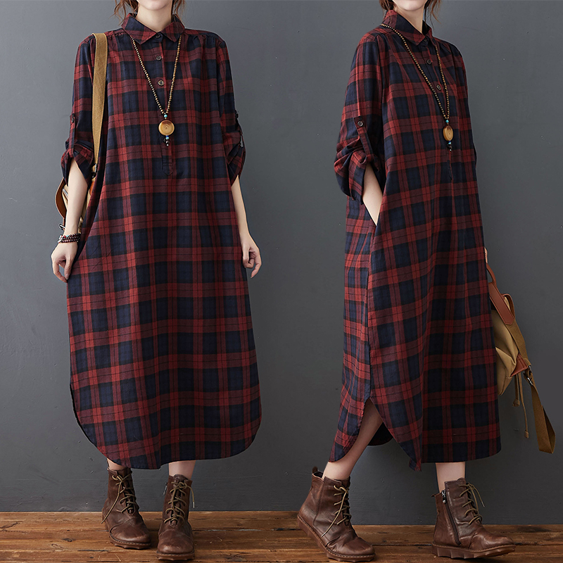 Женское хлопково-льняное плать – обзор и цена Casual Loose Linen Shirt Dress