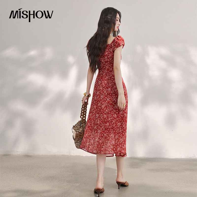 Женское винтажное красное шифо – обзор и цена French Vintage Floral Midi Dress