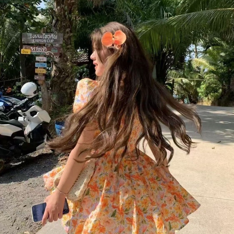 Новое оранжевое мини-платье с  – обзор и цена Off Shoulder Puff Sleeve Sundress