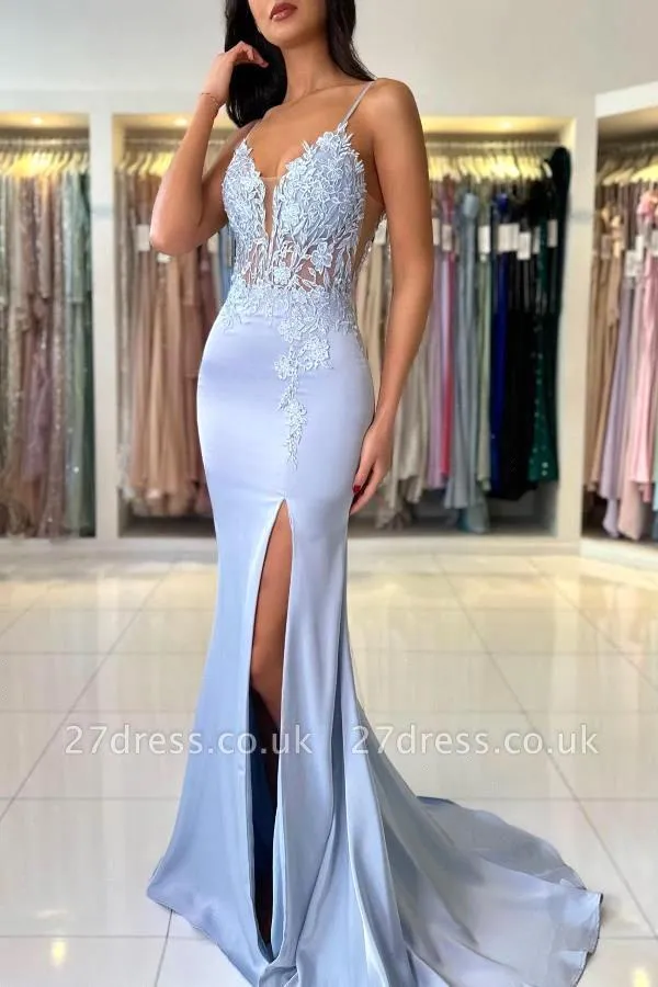 Элегантное светло-голубое плат – обзор и цена Elegant Satin Evening Gown Split