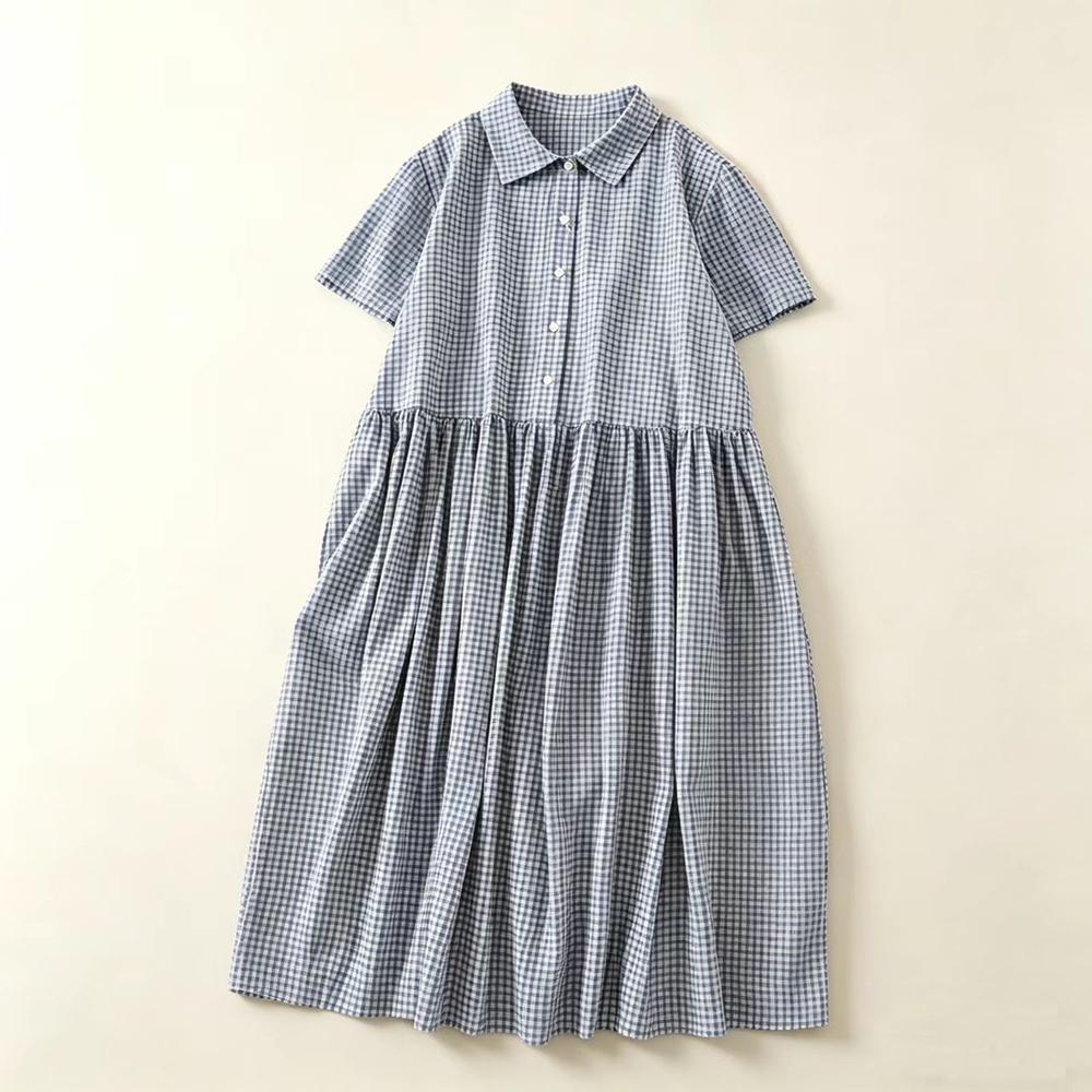 Синее клетчатое платье миди с  – обзор и цена Casual Loose Linen Shirt Dress