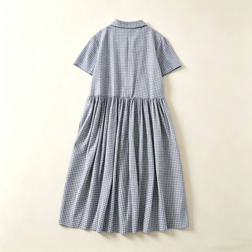 Синее клетчатое платье миди с  – обзор и цена Casual Loose Linen Shirt Dress