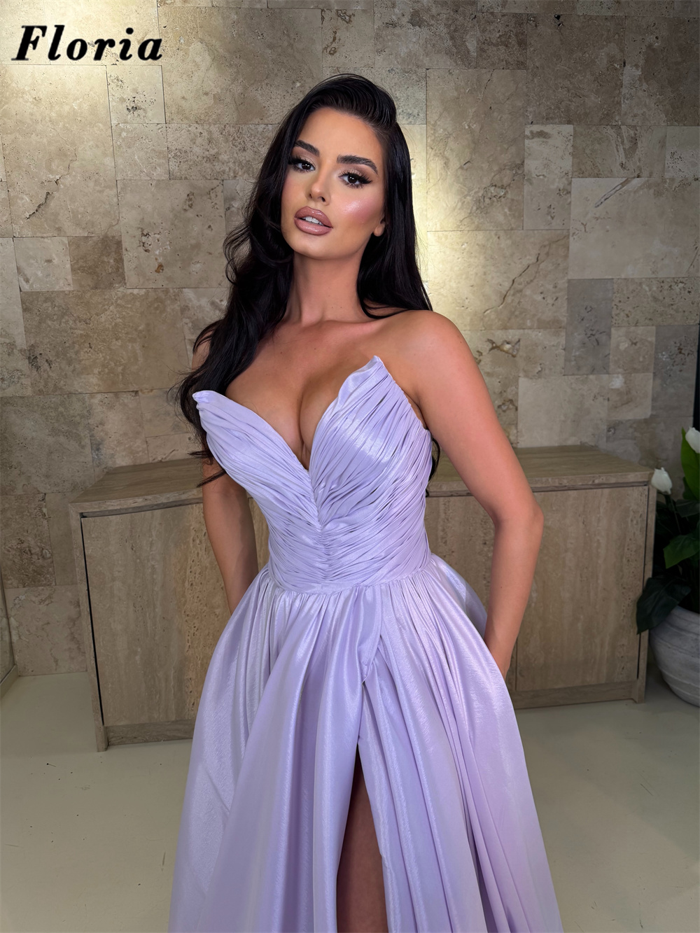 Элегантное сиреневое вечернее  – обзор и цена Elegant Satin Evening Gown Split