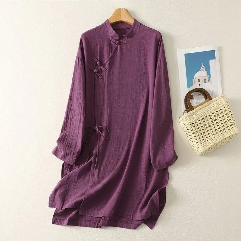 Женское льняное платье-туника  – обзор и цена Casual Loose Linen Shirt Dress