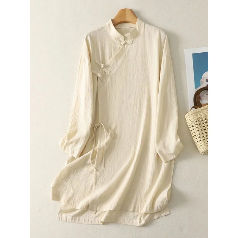 Женское льняное платье-туника  – обзор и цена Casual Loose Linen Shirt Dress