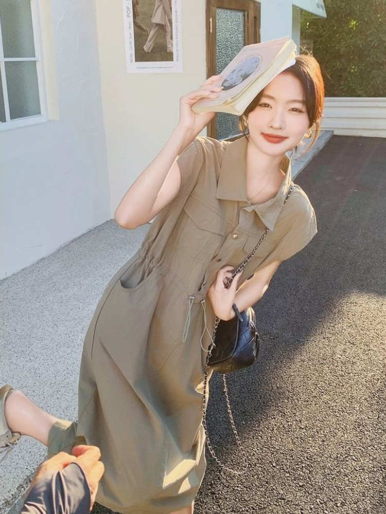 Летнее элегантное повседневное – обзор и цена Korean Style A Line Shirt Dress