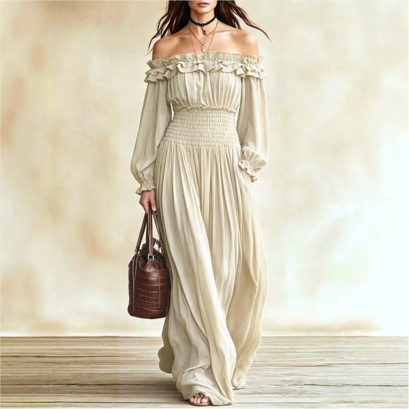 Женское платье-макси с открыты – обзор и цена Off Shoulder Puff Sleeve Sundress