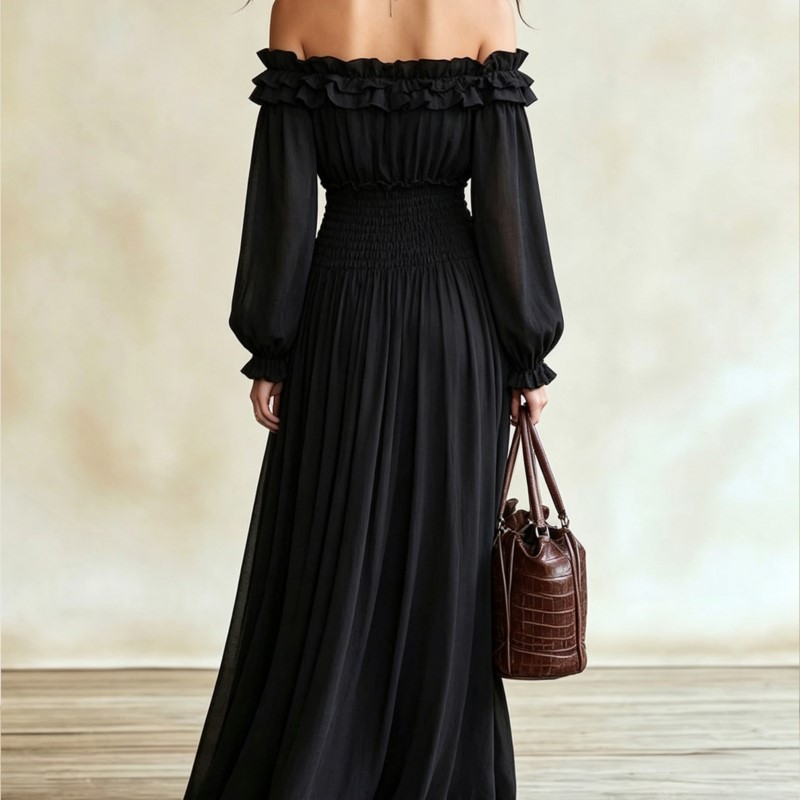 Женское платье-макси с открыты – обзор и цена Off Shoulder Puff Sleeve Sundress