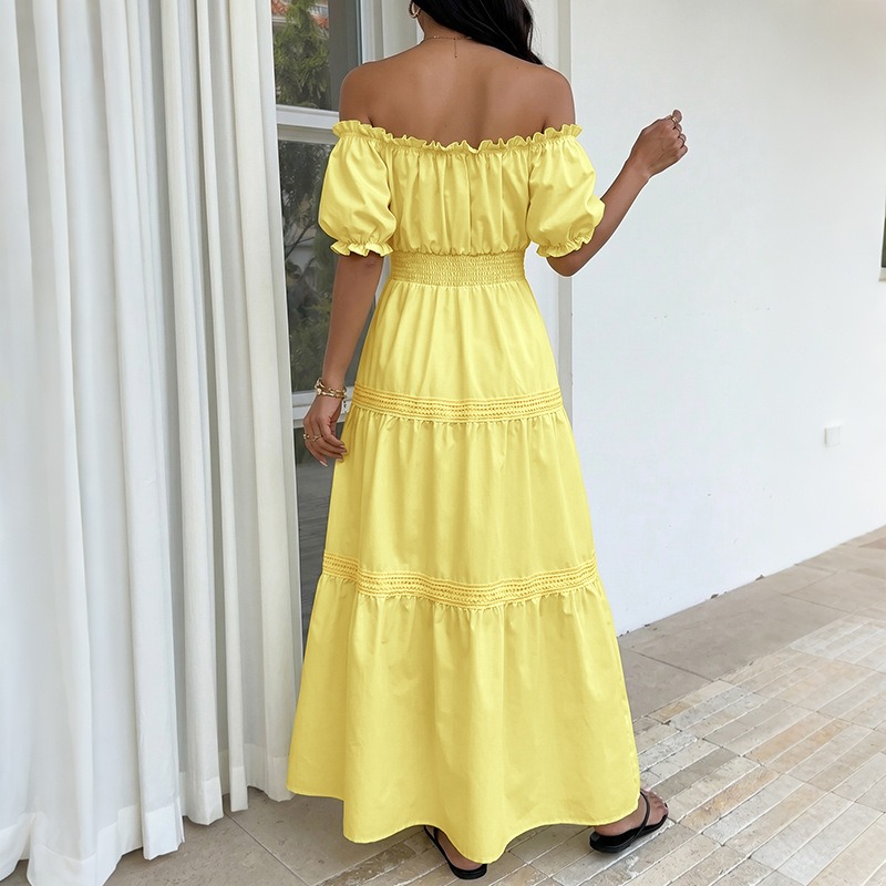 Летнее богемное женское желтое – обзор и цена Off Shoulder Puff Sleeve Sundress