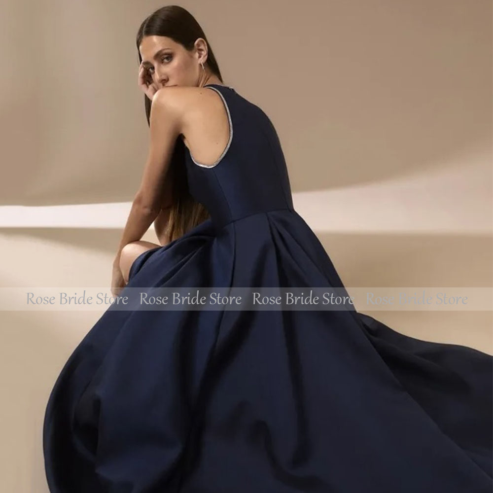 Темно-синие атласные вечерние  – обзор и цена Elegant Satin Evening Gown Split