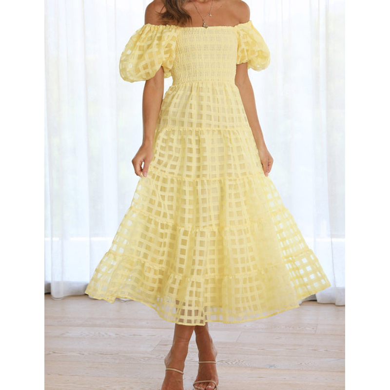 Элегантное женское летнее длин – обзор и цена Off Shoulder Puff Sleeve Sundress