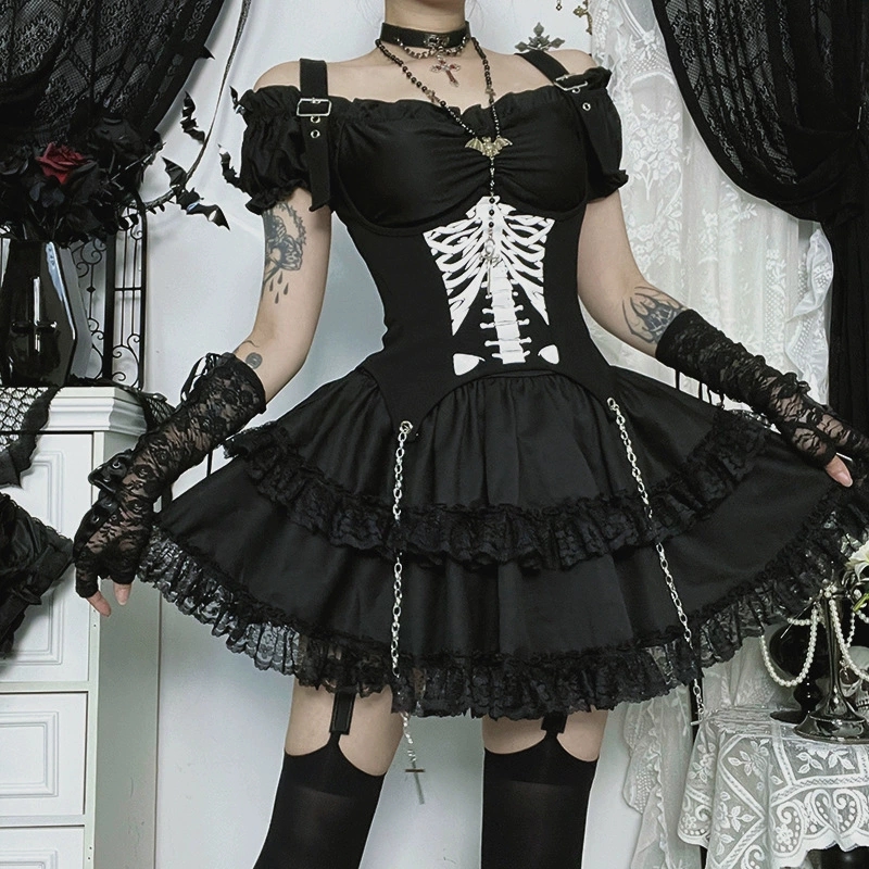 Goth Dark E-girl Kawaii Кружев – обзор и цена Y2K Backless Halter Mini Dress